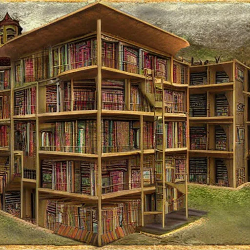 Prompt: nice comfy house in the style of library of babel