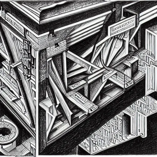 Image similar to a m. c. escher style drawing of influencer culture