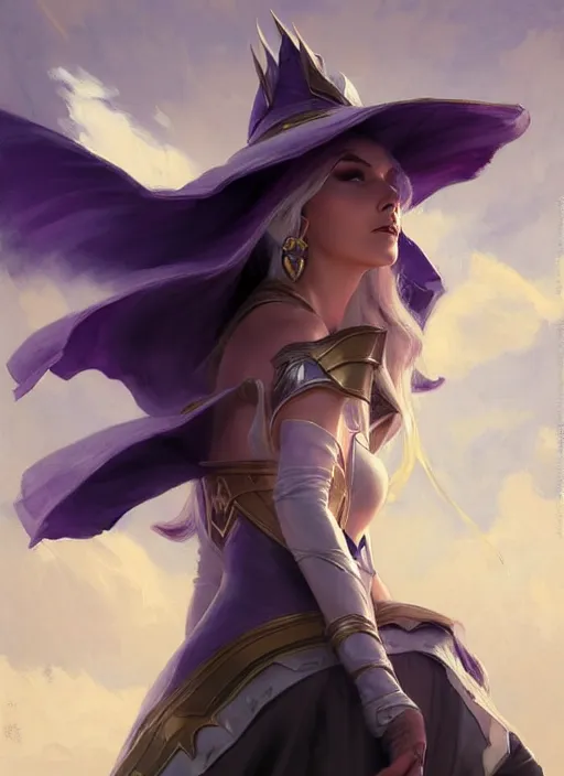 Image similar to portrait of mage Syndra from League of Legends, countryside, calm, fantasy character portrait, dynamic pose, above view, sunny day, thunder clouds in the sky, artwork by Jeremy Lipkin and Giuseppe Dangelico Pino and Michael Garmash and Rob Rey, very coherent asymmetrical artwork, sharp edges, perfect face, simple form, 100mm