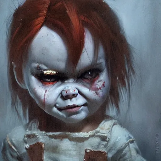 Prompt: the doll chucky, oil painting, by greg rutkowski