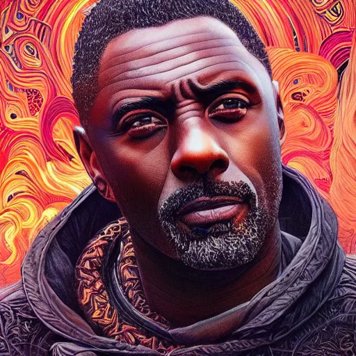 Image similar to portrait of idris elba, hyper detailed masterpiece, neon floral pattern, jean giraud, digital art painting, darkwave goth aesthetic, psychedelic, artgerm, donato giancola and tom bagshaw