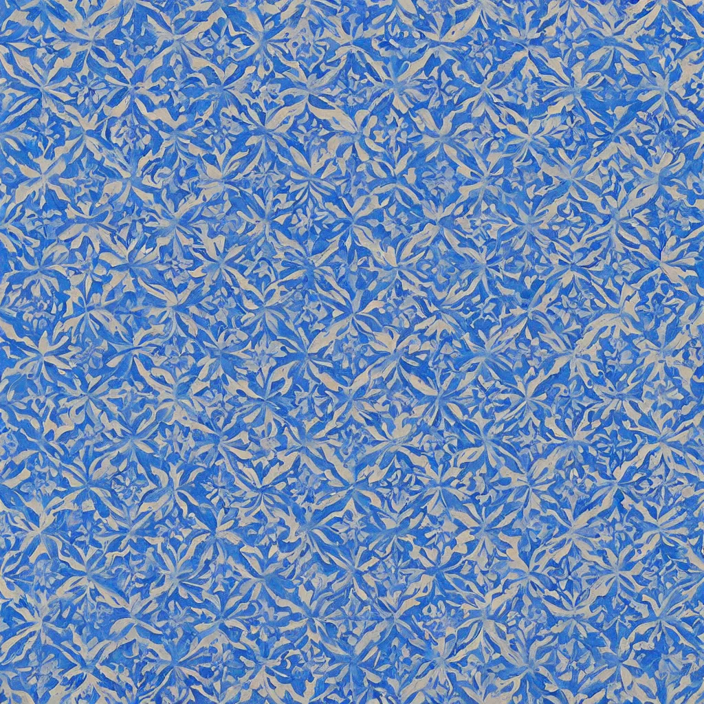 Image similar to a impasto oil painting of beautiful, symmetric indian pattern, blue! and white colors, ultra high details, symmetry, large hexagons!! shapes