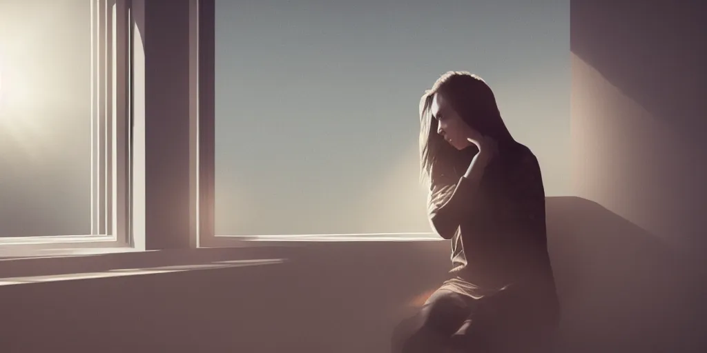 Prompt: the girl on a windowsill, epic lighting, raytracing