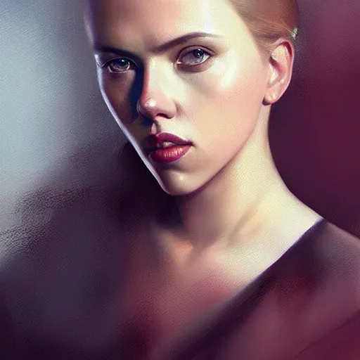 Image similar to “ portrait of scarlett johansson by greg rutkowski, young, attractive, highly detailed portrait, scifi, digital painting, artstation, concept art, smooth, sharp foccus ilustration, artstation hq ”