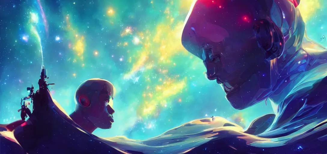 Image similar to a dramatic upward angle of a beautiful galaxy, view from a starship, digital art, incredibly beautiful render, art by artgerm and brian sum cinematic lighting, very coherent, hyper realism, high detail, 8 k jesper ejsing, by rhads, makoto shinkai and lois van baarle