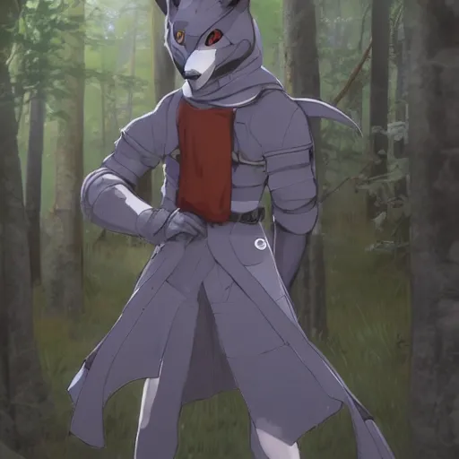 Prompt: concept art painting of an anthropomorphic anime gray fox wearing a tunic, in the deep forest, realistic, detailed, cel shaded, in the style of makoto shinkai and greg rutkowski and james gurney