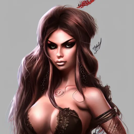 Prompt: portait of haifa wehbe loup garou style, long hair centred, hd, very detailed curve, unreal engine, final fantasy style, amazing background, rending artstation
