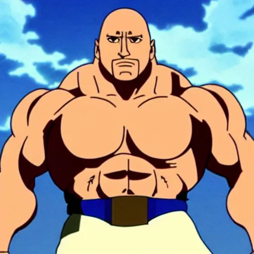 Image similar to Dwayne Johnson in anime, by studio ghibli