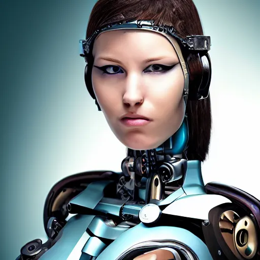 Prompt: portrait photo of a beautiful female cyborg (((from stoneage)))