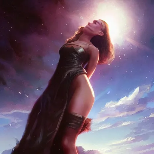 Prompt: Natalie Portman embraces the heavens, by Greg rutkowski and artgerm, trending on artstation
