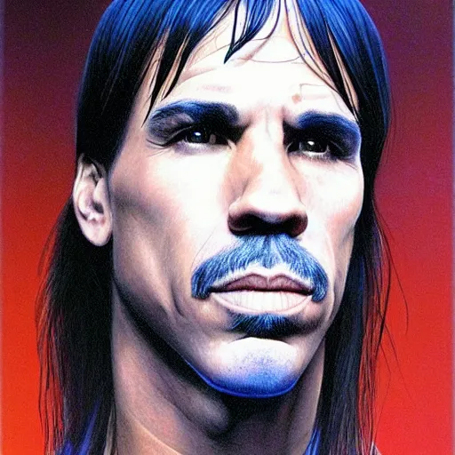 Prompt: Anthony Kiedis beautiful portrait, by Moebius