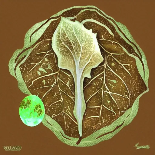 Image similar to leaf moon night vine leaves magic roots shamanic art trending on artstation
