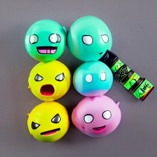 Prompt: seapunk airbrush painting of madballs nendoroids