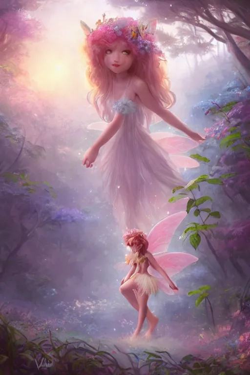 Image similar to a cute and geogerous fairy in the dreamy forest, fantasy, dreamlike, 8 k resolution, hyper detailed, d & d, character design, digital painting, trending on artstation, sharp focus, illustration, art by viktoria gavrilenko, hoang lap, fuji choko, steve zheng,