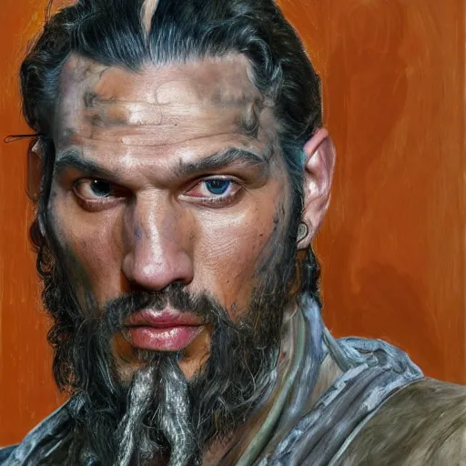 Image similar to high quality high detail painting by lucian freud, hd, khal drogo