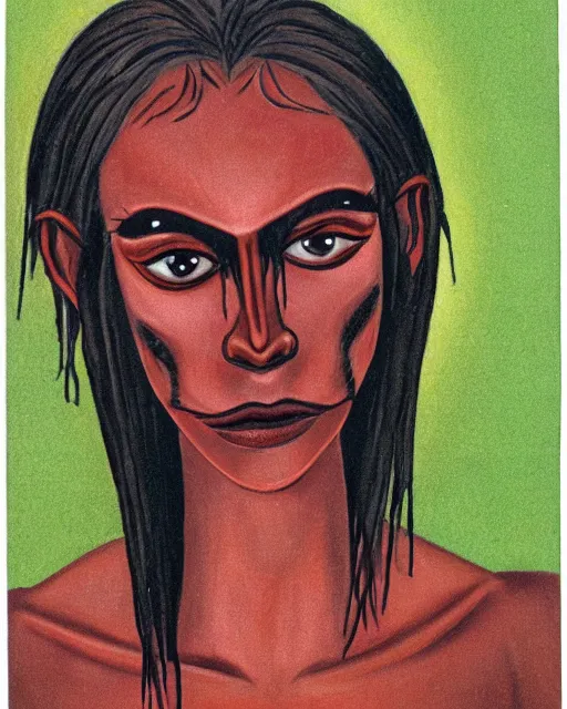 Image similar to ancient nilotic androgynous vampire with demonic eyes, portrait