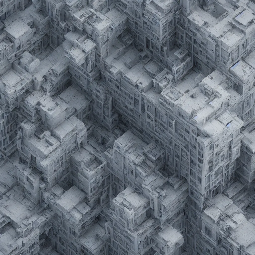 Prompt: impossible 3 d fractal building, octane render