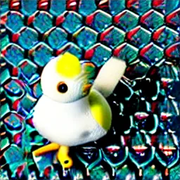 Prompt: fluffy chick on a skateboard, on floor with tiles, top view, photorealistic