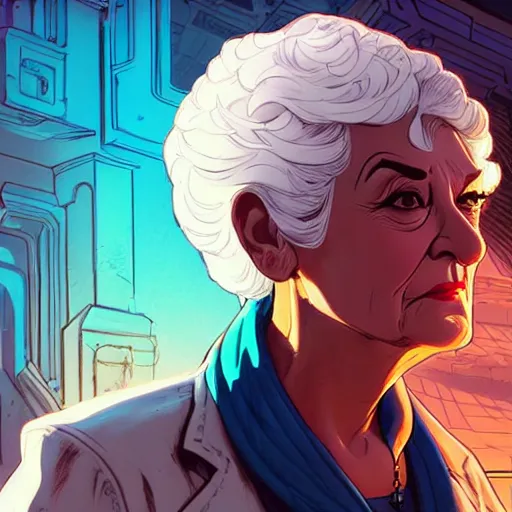 Image similar to portrait of bea arthur. sharp focus, cinematic pose, cinematic lighting, unreal engine render. art by josan gonzales and moebius and deathburger.