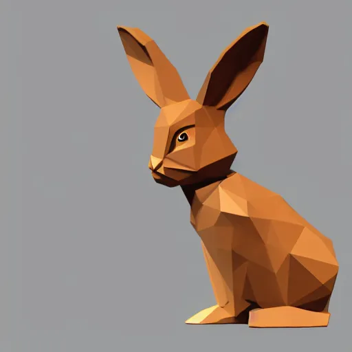 Prompt: low polygon render of cartoon rabbit standing like a human