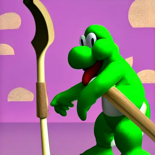 Image similar to Yoshi with a battleaxe