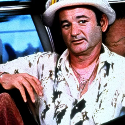 Image similar to bill murray in fear and loathing in las vegas, movie still, promotional shot