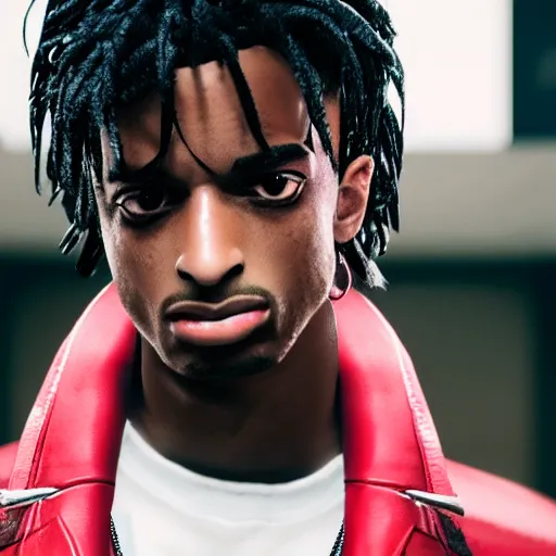 Prompt: a videogame still of Playboi Carti in Tekken 7, portrait, 40mm lens, shallow depth of field, close up, split lighting, cinematic, 2022