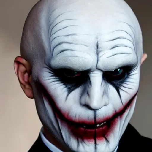 Image similar to voldemort with joker makeup, highly detailed