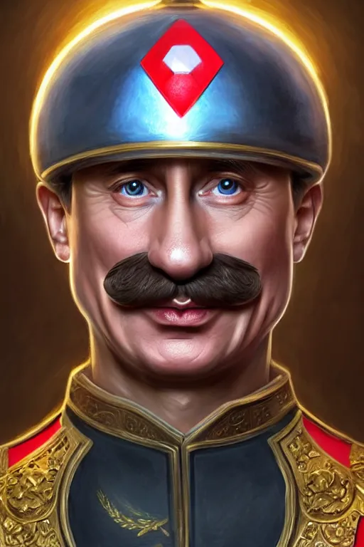 Prompt: vladimir putin as mario from super mario bros, armor plate, realistic portrait, symmetrical, highly detailed, digital painting, artstation, concept art, smooth, sharp focus, illustration, cinematic lighting, art by artgerm and greg rutkowski and alphonse mucha