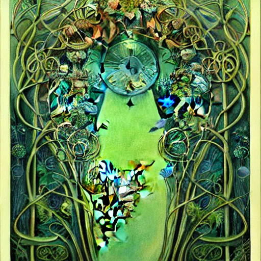 Image similar to the green hour, a beautiful abstract art nouveau painting by daniel merriam and ernst haeckel