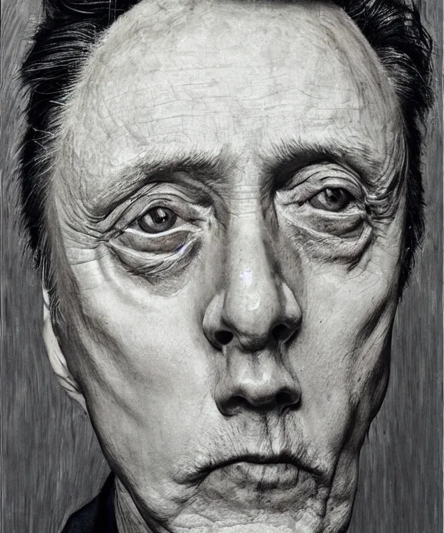 Image similar to photograph of christopher walken, enlarged facial features, by lucian freud, extra photorealistic details, ultra high quality, trending on pinteresst