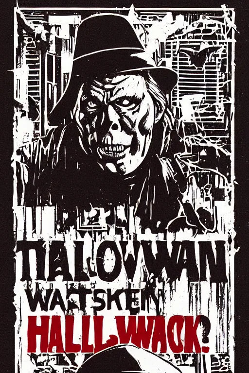 Image similar to 1 9 8 0's tom atkins halloween iii season of the witch, detailed, comic book texture, phonebooth, 4 k symmetrical portrait, ashley wood, mike mignola, trending on artstation, norman saunders