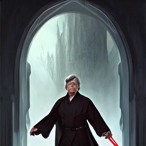 Prompt: Mark Hamill as a Sith Lord, western, D&D, fantasy, intricate, elegant, highly detailed, digital painting, artstation, concept art, matte, sharp focus, illustration, art by Artgerm and Greg Rutkowski and Alphonse Mucha