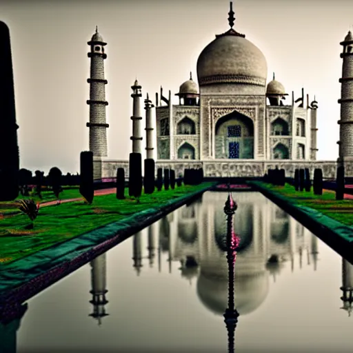 Prompt: a realistic photo of taj mahal after the end of the world, octane render,