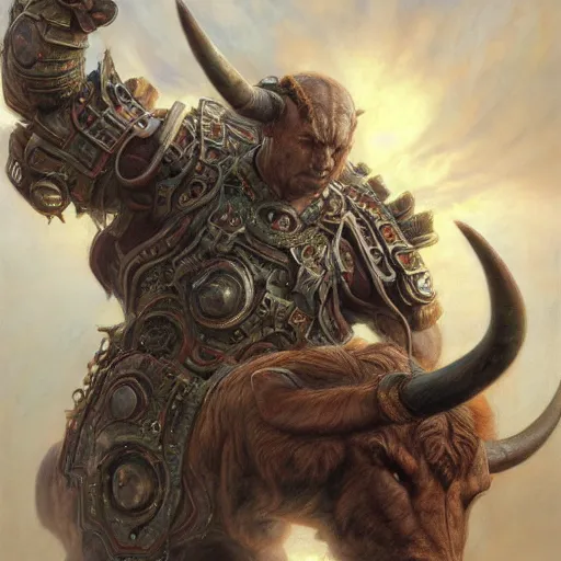 Image similar to The minotaur End-boss art by Donato Giancola and Bayard Wu, digital art, trending on artstation