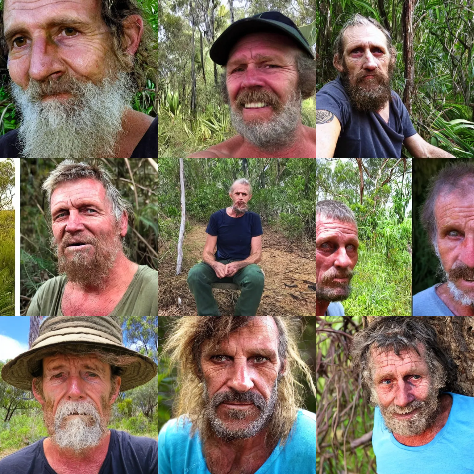 Prompt: rough looking australian man who lives alone in the bush.