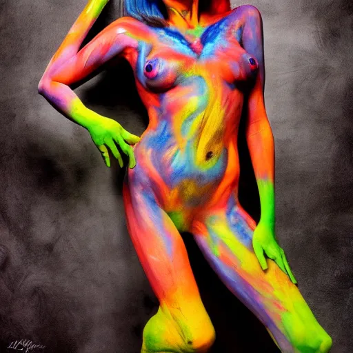Prompt: cute Griffin, professional fluorescent body paint, full body portrait, portrait photography photography by Karel Saudek, Portra 400, high definition, large props, eye catching, award winning, 4K UHD