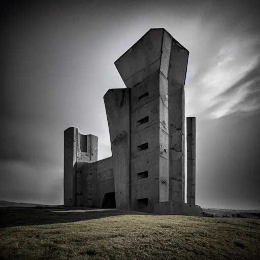 Image similar to scifi brutalist castle, photography