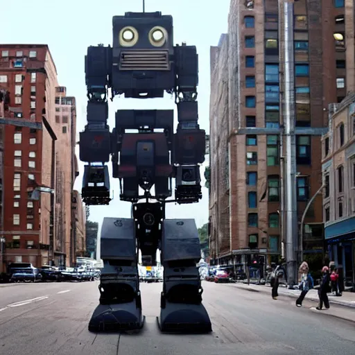 Prompt: a giant robot in the middle of the street