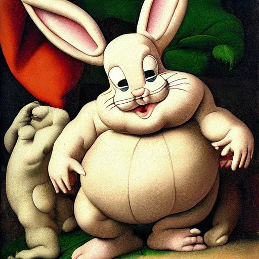 Image similar to obese bugs bunny painting, painted by michelangelo, renaissance painting, beautiful