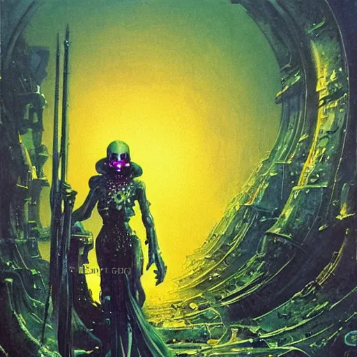 Image similar to sci - fi necromancer, art by bruce pennington