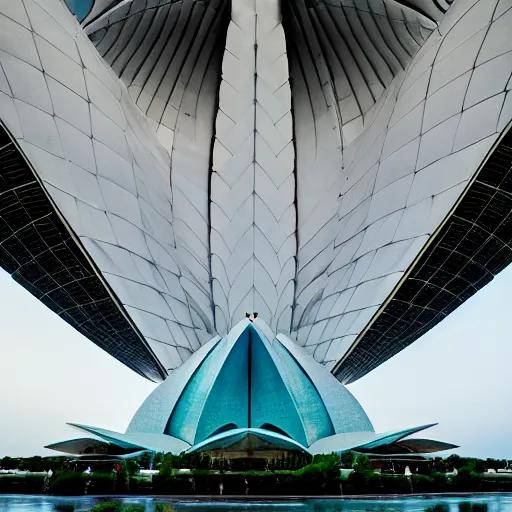 Prompt: futuristic glass lotus temple by buckminster fuller and syd mead, artstation, concept art, intricate contemporary architecture, photo journalism, photography, cinematic, national geographic photoshoot