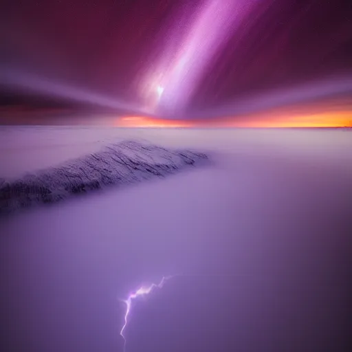 Image similar to amazing photo of a purple tornado in the sky by marc adamus, beautiful dramatic lighting