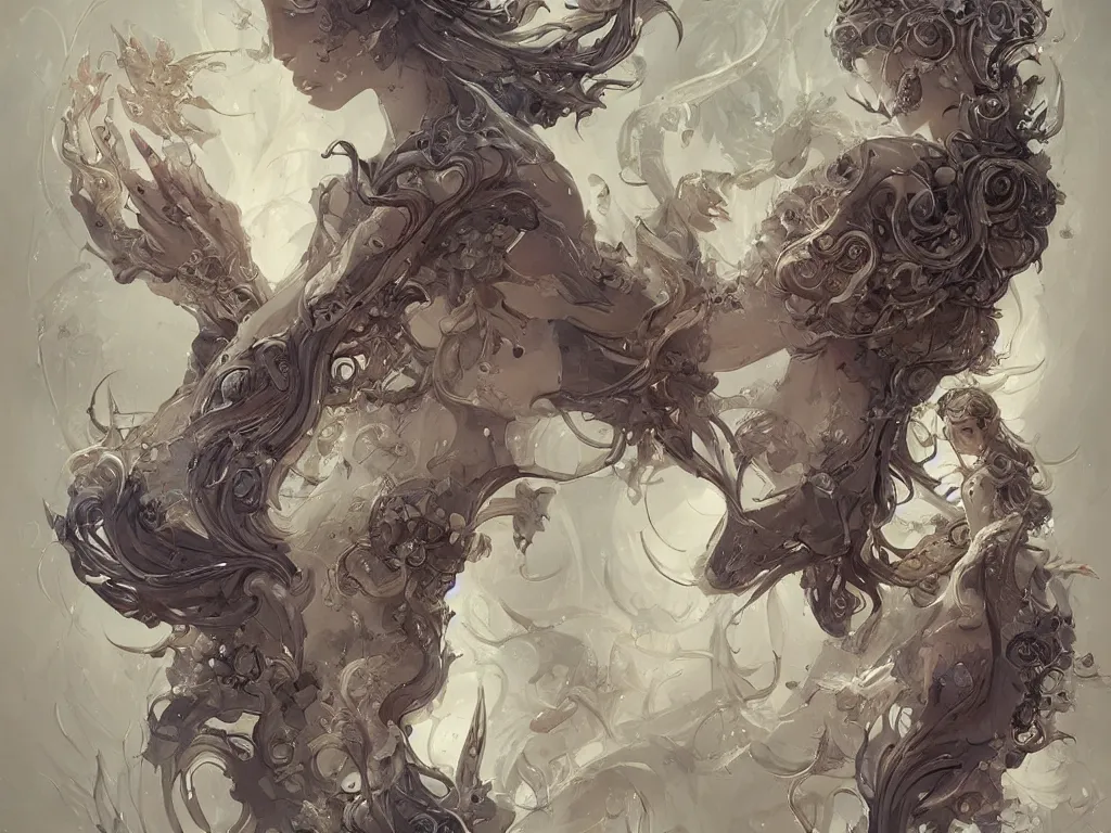 Prompt: collection of beautiful celestial females creature by Guillermo Del Toro and James Jean, intricate, elegant, highly detailed, centered, digital painting, artstation, concept art, smooth, sharp focus, illustration, by Peter Mohrbacher, WLOP