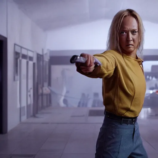 Image similar to first photos of 2 0 2 4 pixar animated kill bill remake ( eos 5 ds r, iso 1 0 0, f / 8, 1 / 1 2 5, 8 4 mm, postprocessed, 4 k )