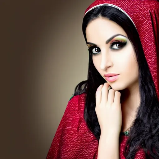 Prompt: arabic women portrait, long black hair, big eyes, beautifull as angel