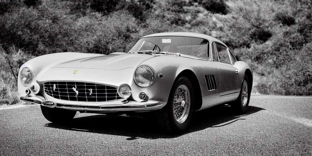 Image similar to photograph, 1958 FERRARI 250 GT, by Peter Singhof, press release, cinematic, Pacific Coast Highway, 8k, depth of field, bokeh.