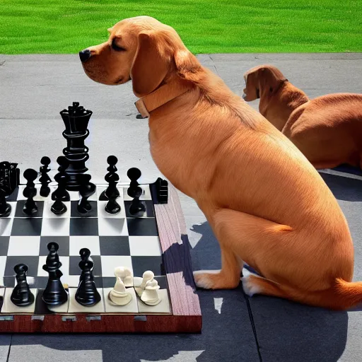 Prompt: dogs playing chess