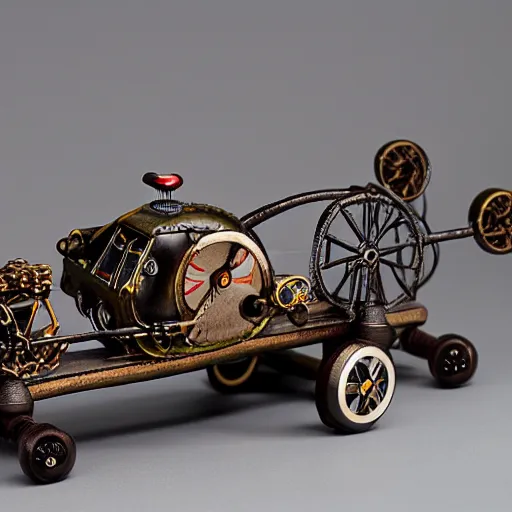 Prompt: 1800s steampunk flying hovercar 35mm 8k product photo