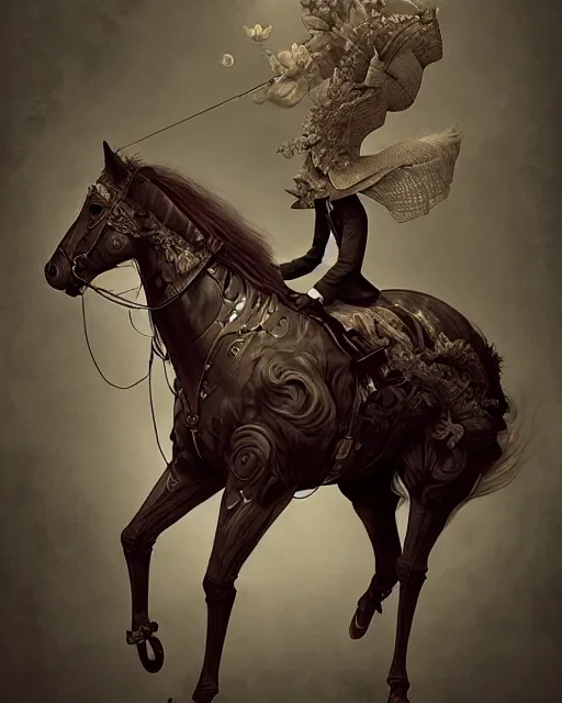 Prompt: anthropomorphic art of a detective horse standing on two legs like human, victorian inspired clothing by artgerm, victo ngai, ryohei hase, artstation. fractal papersand books. highly detailed digital painting, smooth, global illumination, fantasy art by greg rutkowsky, karl spitzweg